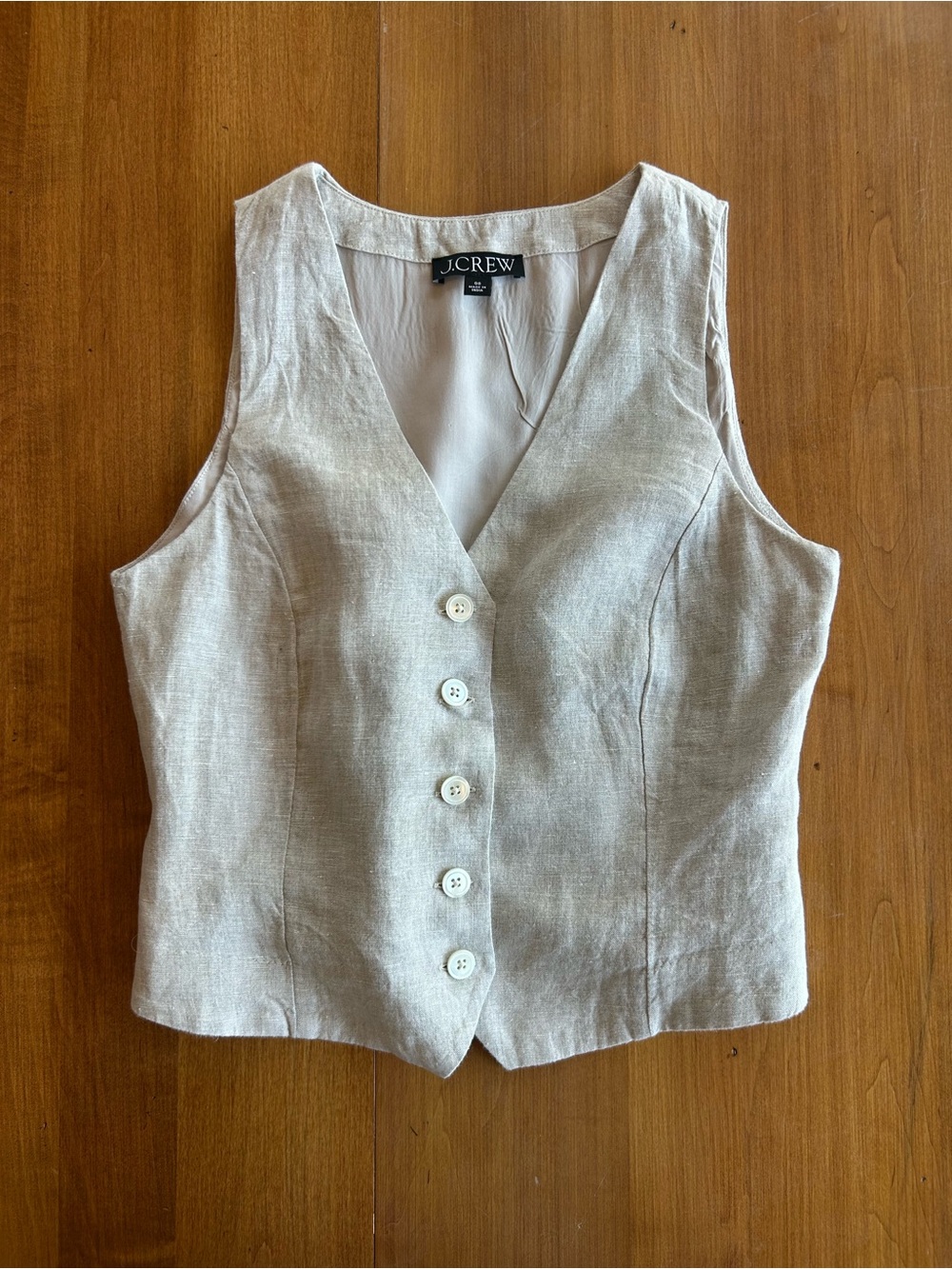 J. Crew Linen Button-Front Vest in Light Beige